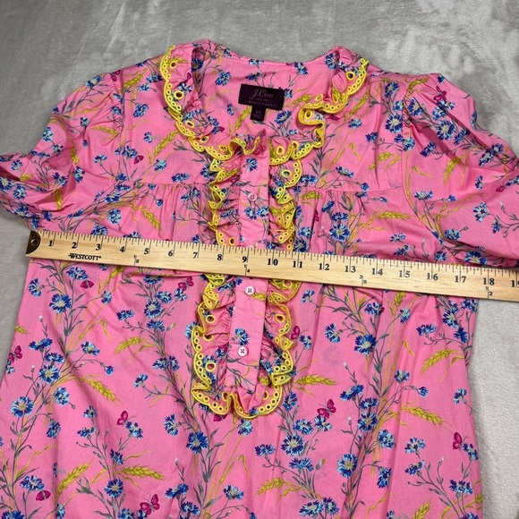 J. Crew X Liberty Pink Poplin Floral Butterfly Ruffle Long Sleeve Blouse Size XS - Picture 10 of 16